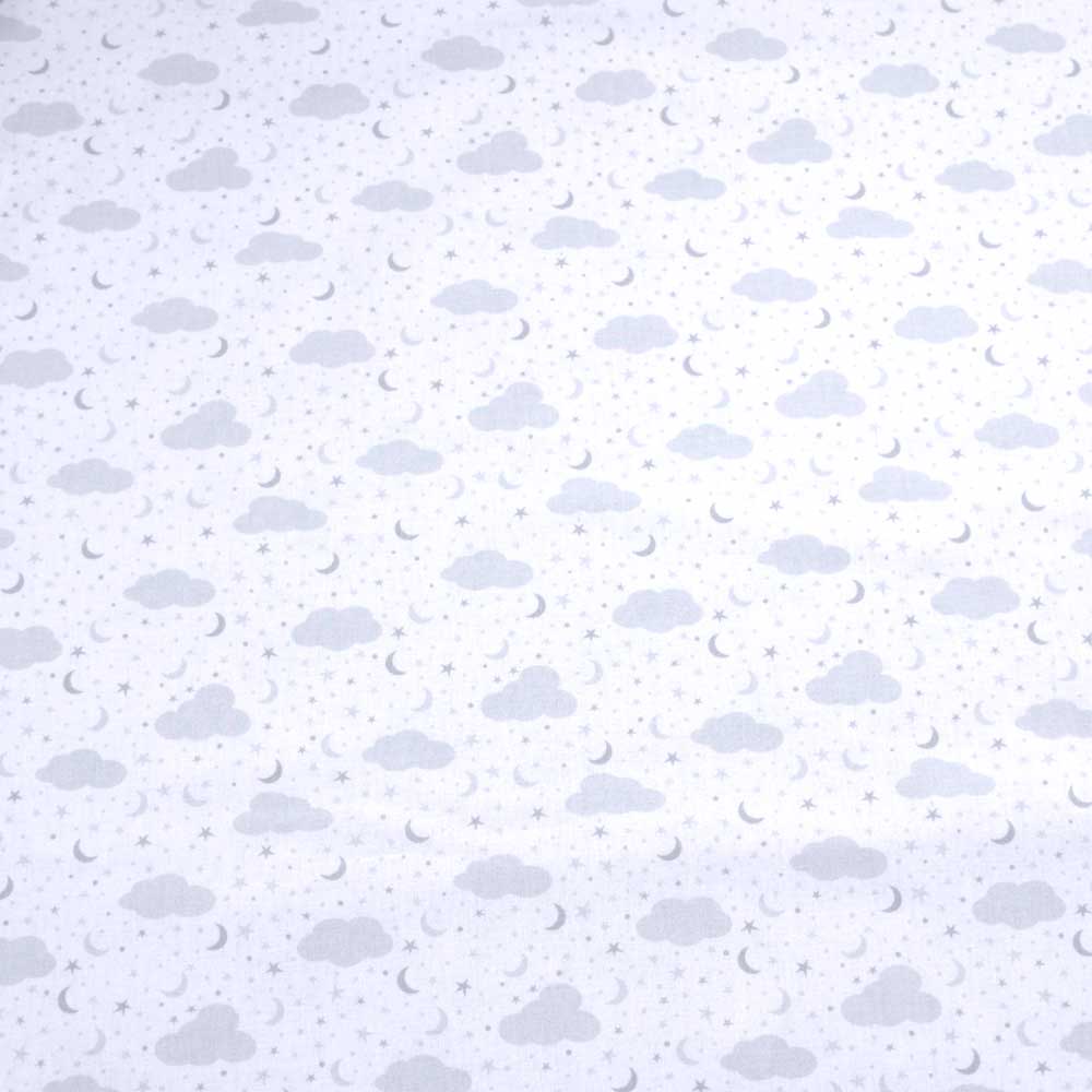 6,40 €/m 50cm STOFF BAUMWOLLE Dekostoff graue Wolken Muster weiß